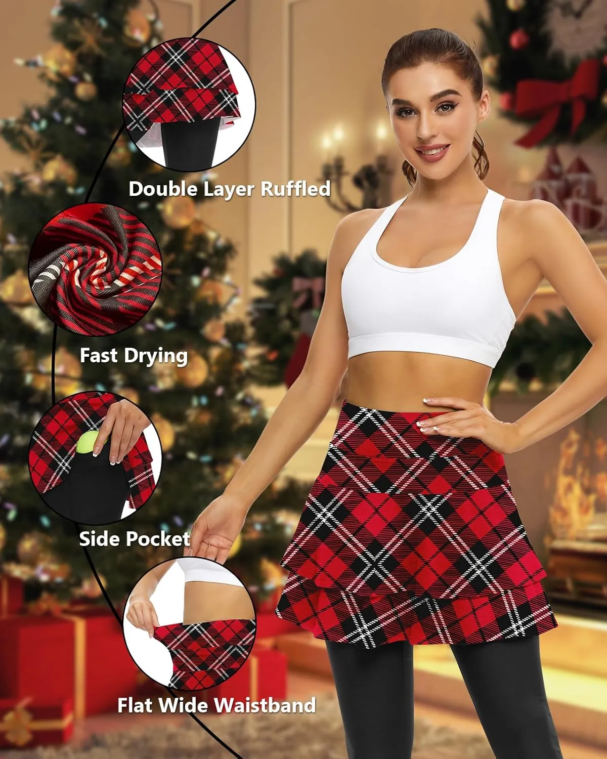 WOWENY Tennis Skirted Leggings with Pockets for Women Active Skort Athletic Ruffle Pleated Golf Skapri with Skirt