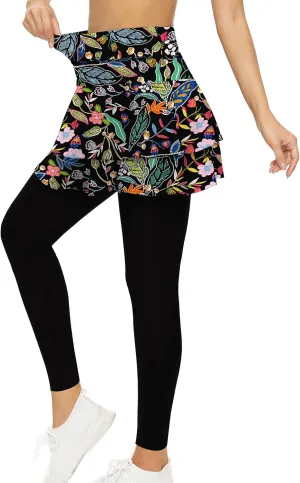 WOWENY Tennis Skirted Leggings with Pockets for Women Active Skort Athletic Ruffle Pleated Golf Skapri with Skirt