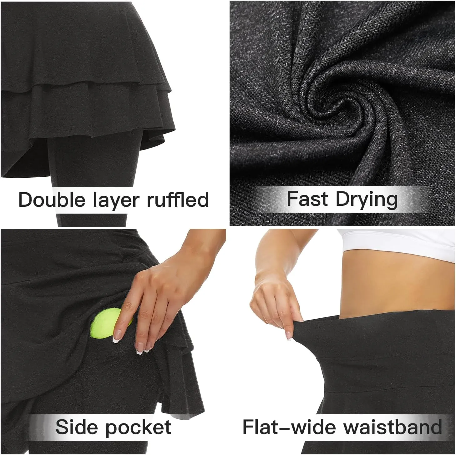 WOWENY Tennis Skirted Leggings with Pockets for Women Active Skort Athletic Ruffle Pleated Golf Skapri with Skirt
