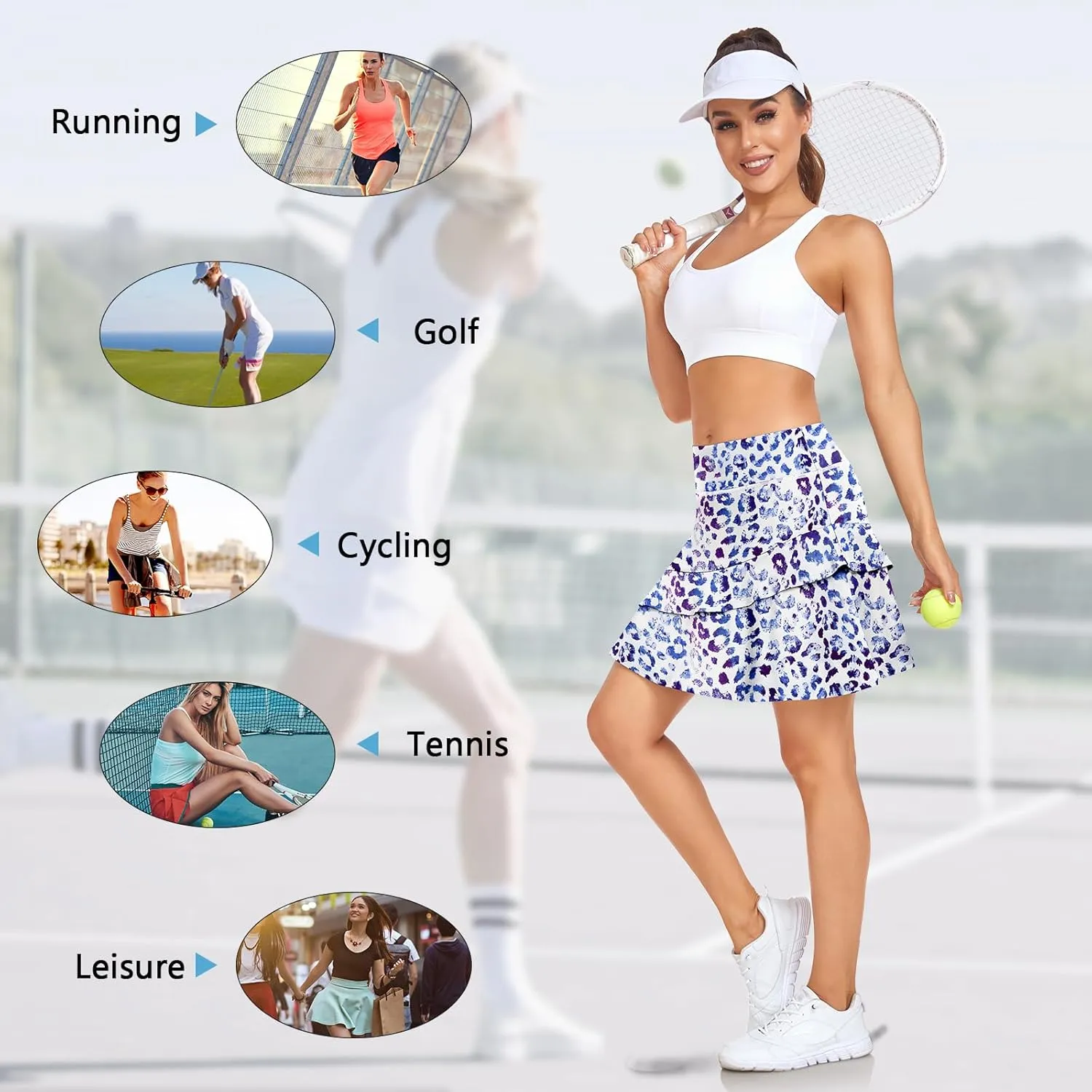 WOWENY Women's Active Skort Athletic Ruffle 17" Pleated Tennis Skirt with Pocket for Ladies Running Golf Workout