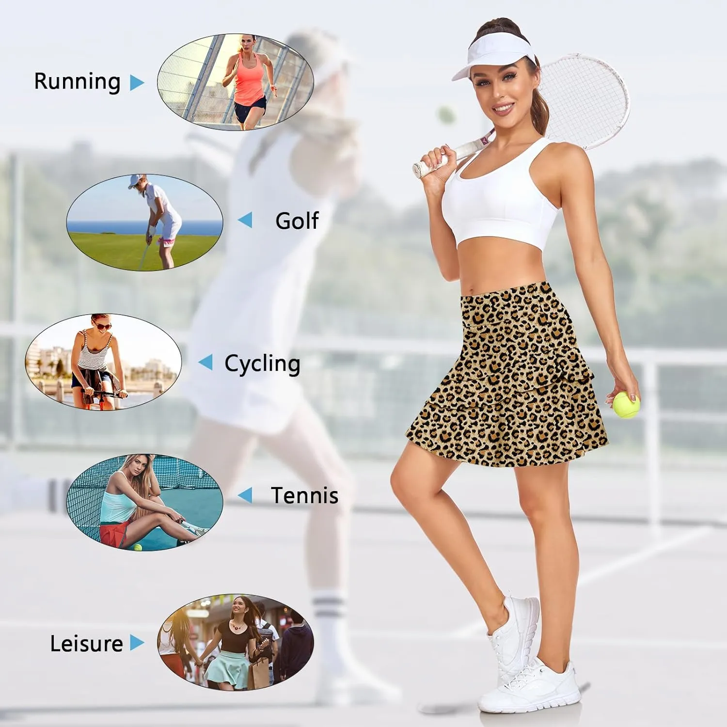 WOWENY Women's Active Skort Athletic Ruffle 17" Pleated Tennis Skirt with Pocket for Ladies Running Golf Workout