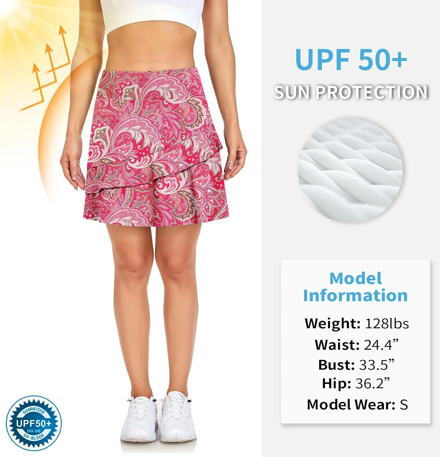 WOWENY Women's Active Skort Athletic Ruffle 17" Pleated Tennis Skirt with Pocket for Ladies Running Golf Workout