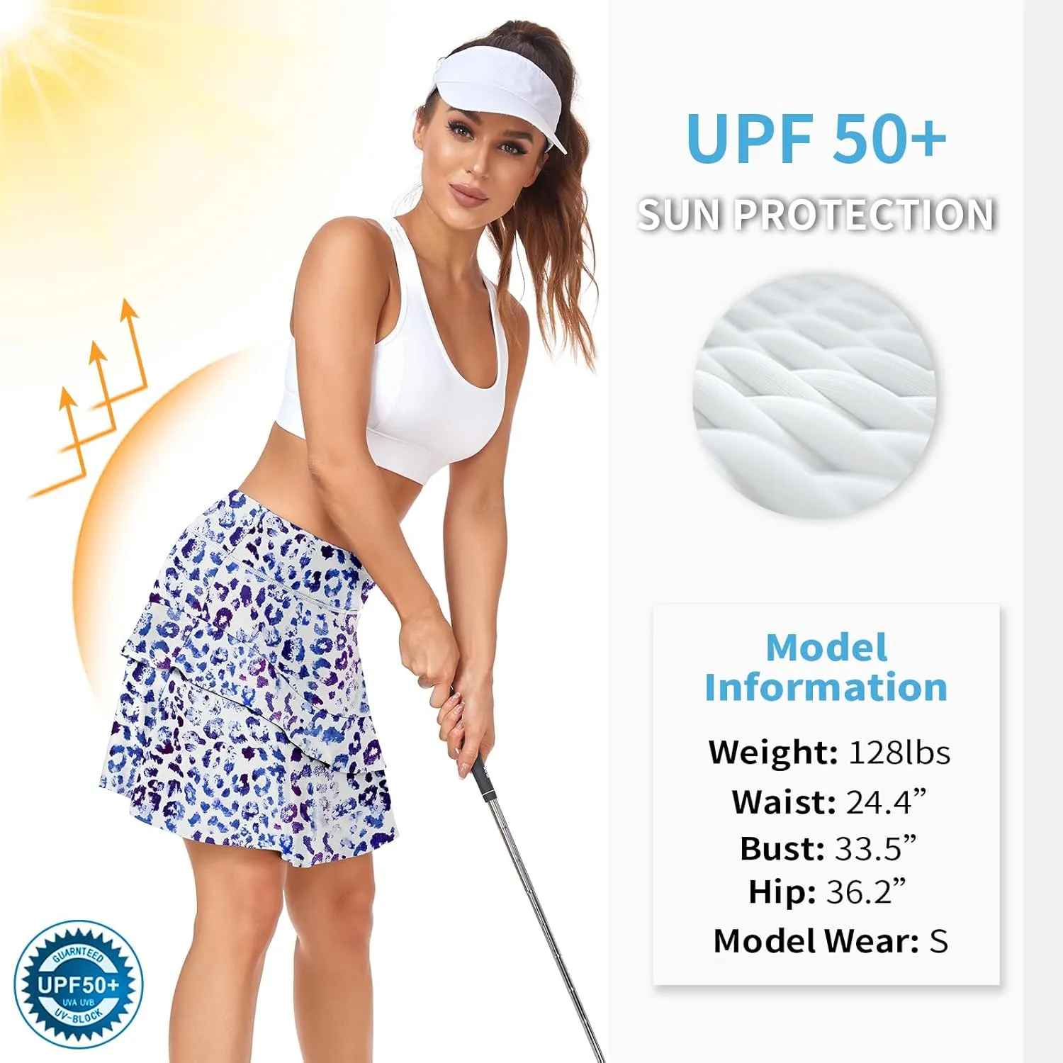WOWENY Women's Active Skort Athletic Ruffle 17" Pleated Tennis Skirt with Pocket for Ladies Running Golf Workout