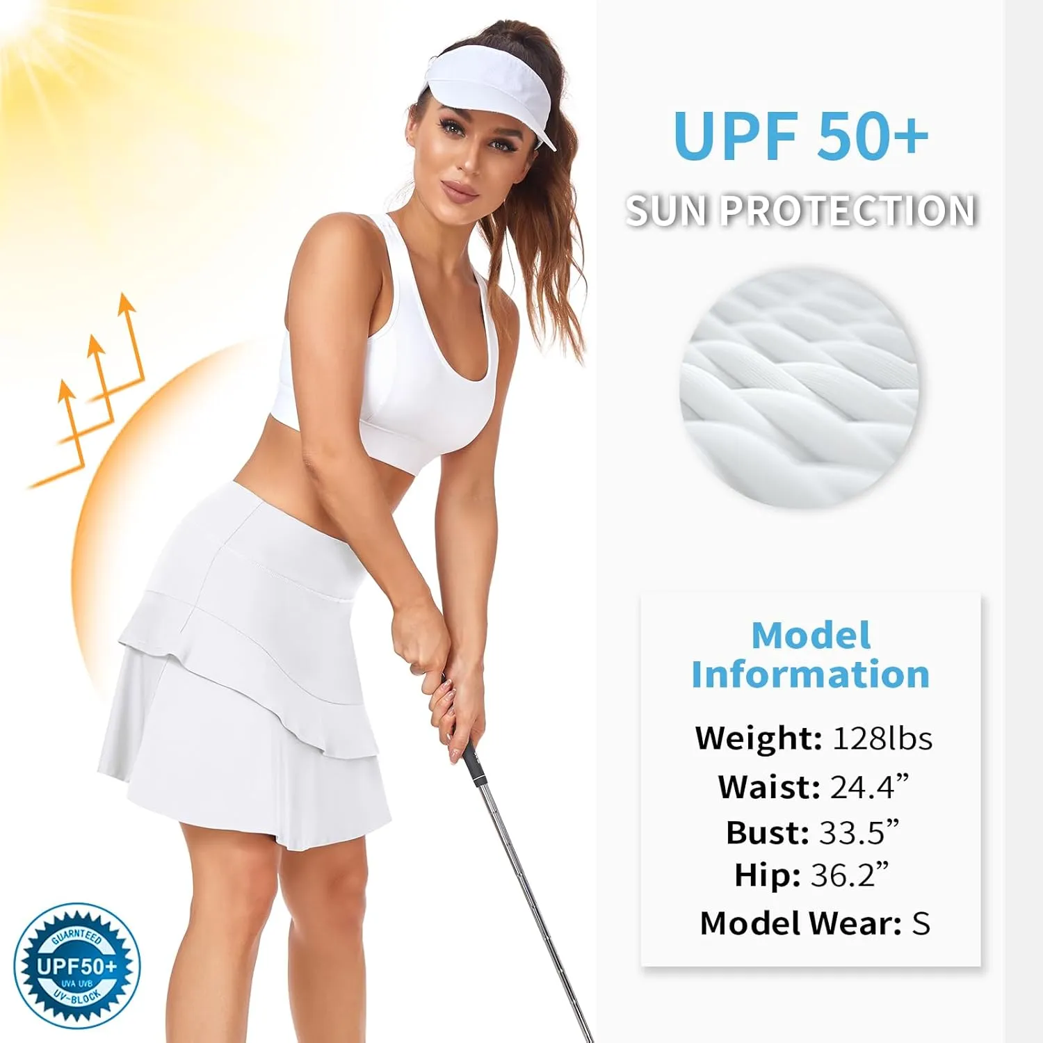 WOWENY Women's Active Skort Athletic Ruffle 17" Pleated Tennis Skirt with Pocket for Ladies Running Golf Workout