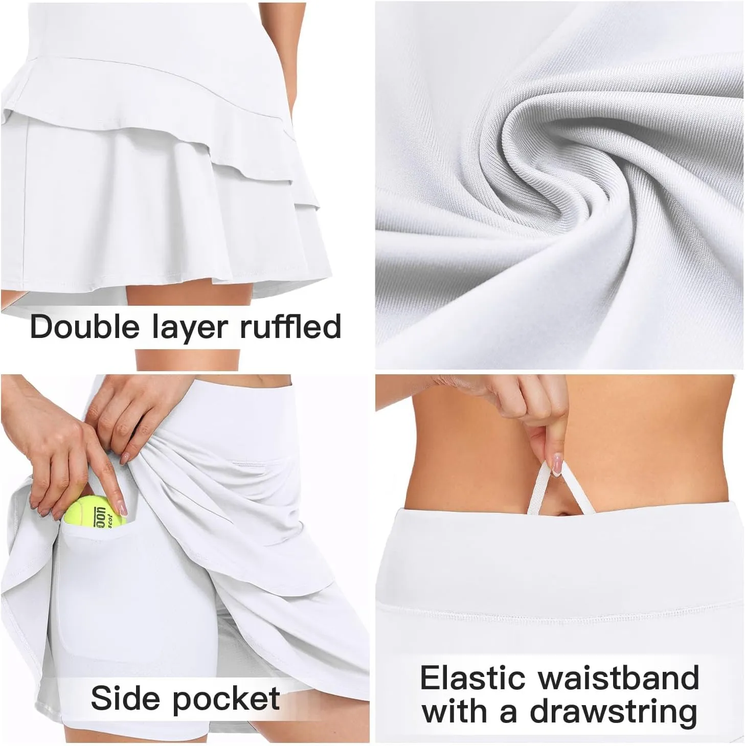 WOWENY Women's Active Skort Athletic Ruffle 17" Pleated Tennis Skirt with Pocket for Ladies Running Golf Workout