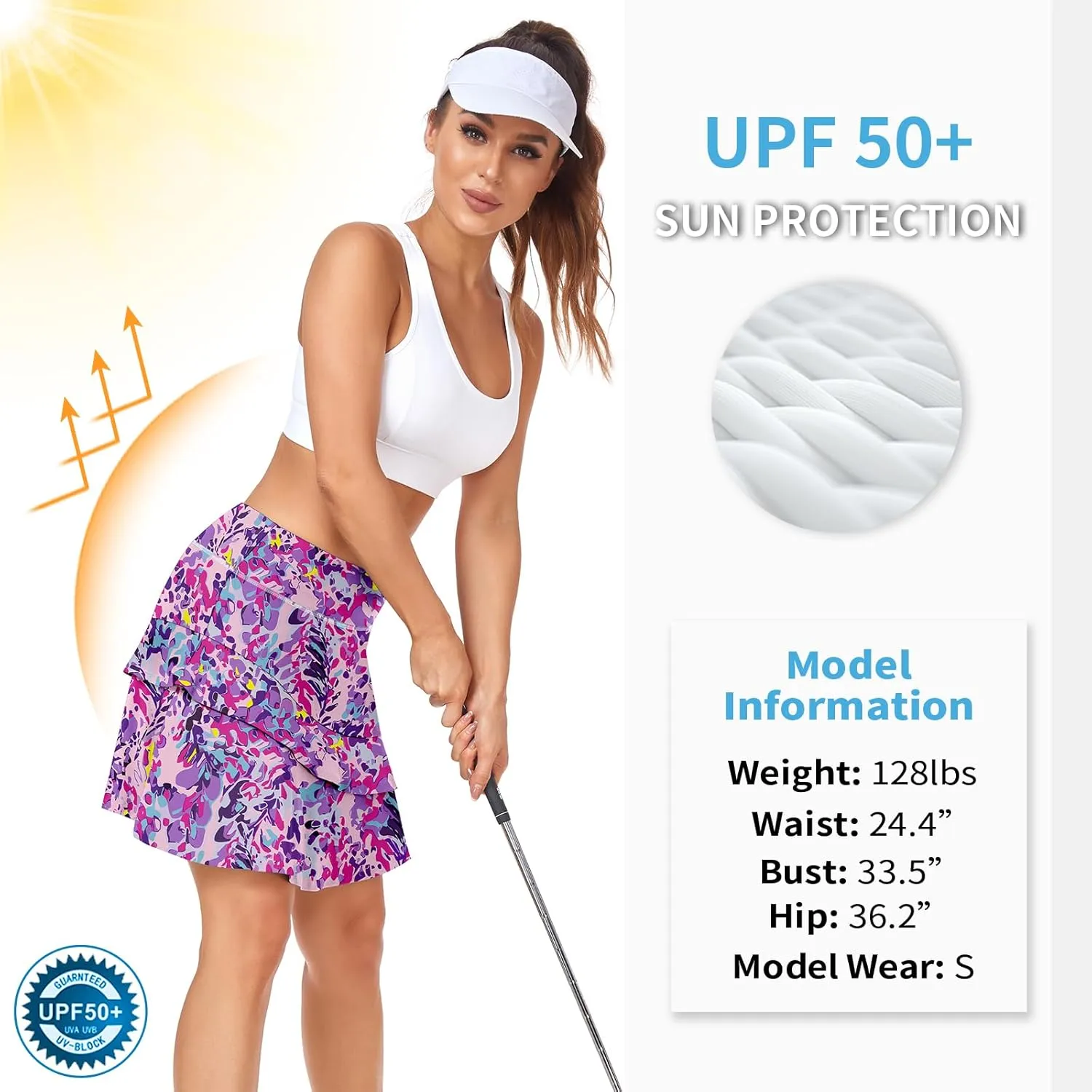 WOWENY Women's Active Skort Athletic Ruffle 17" Pleated Tennis Skirt with Pocket for Ladies Running Golf Workout