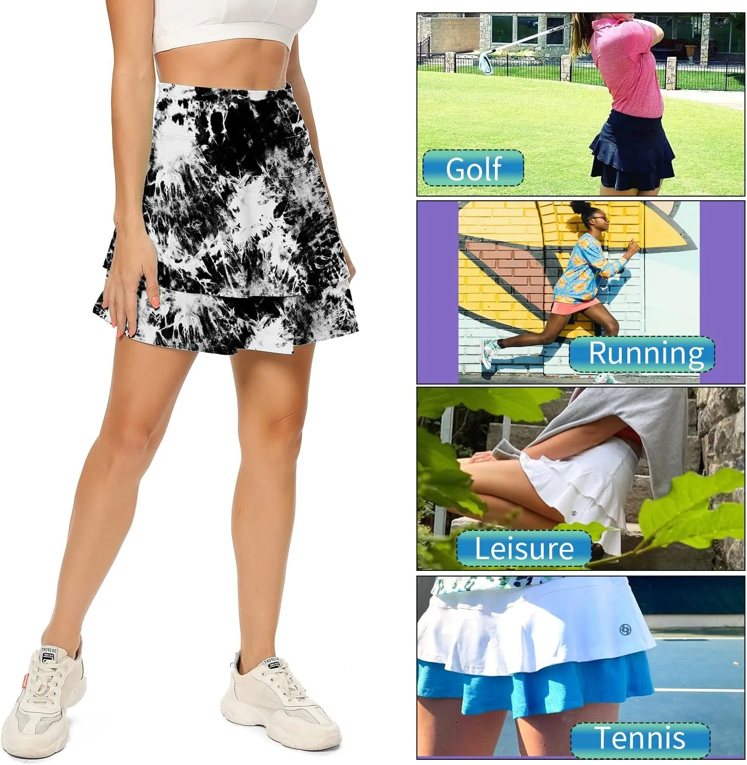 WOWENY Women's Athletic Pleated Tennis Skirt Ladies Active Layered Skort with Pocket Running Golf Skirt with Ruffle