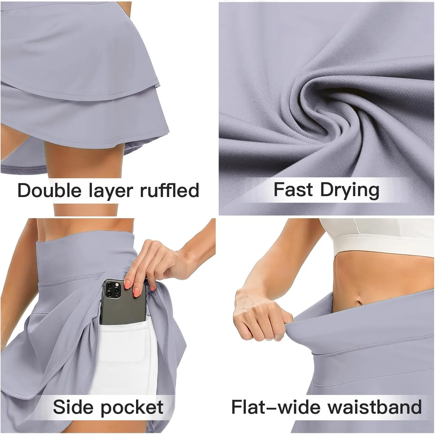 WOWENY Women's Athletic Pleated Tennis Skirt Ladies Active Layered Skort with Pocket Running Golf Skirt with Ruffle