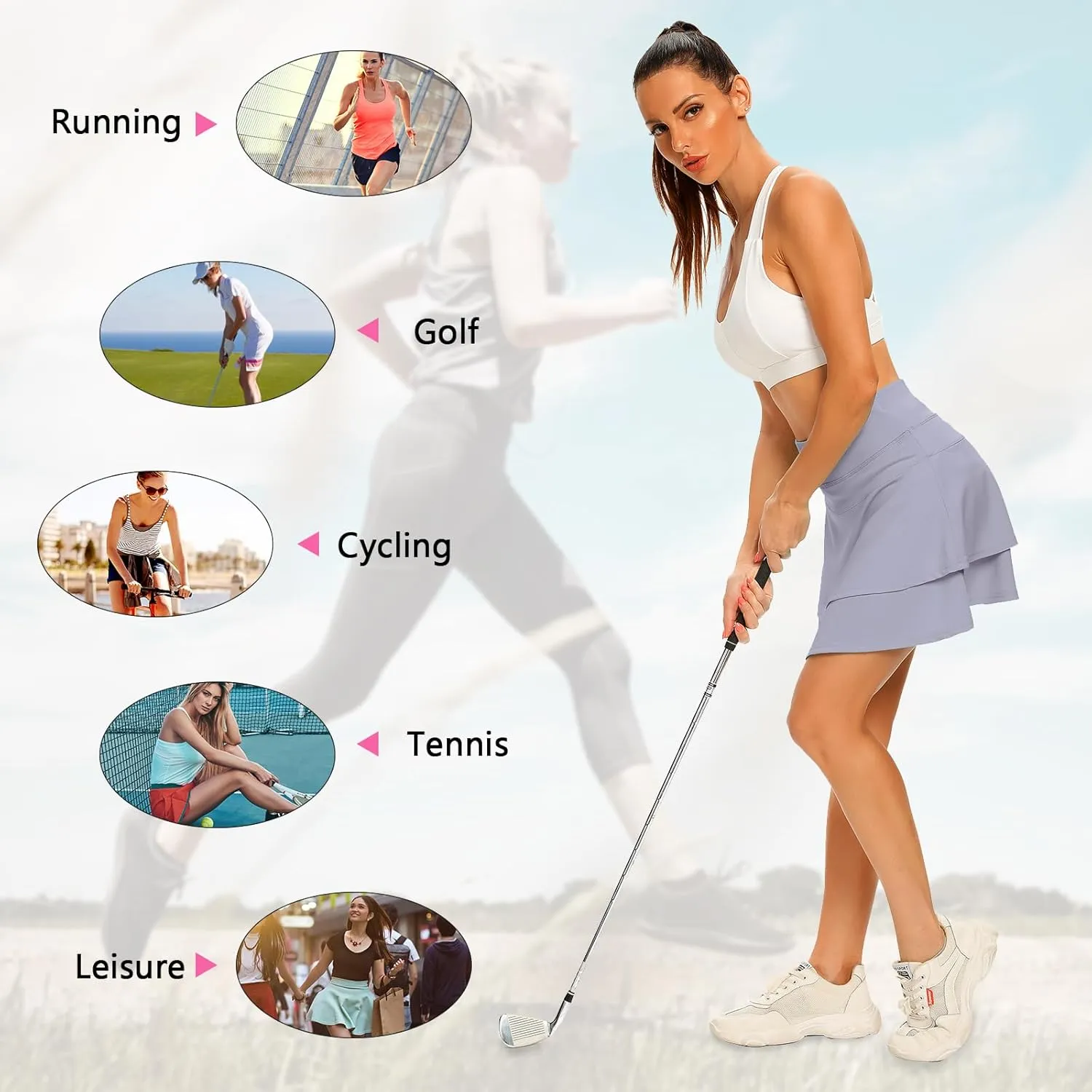 WOWENY Women's Athletic Pleated Tennis Skirt Ladies Active Layered Skort with Pocket Running Golf Skirt with Ruffle