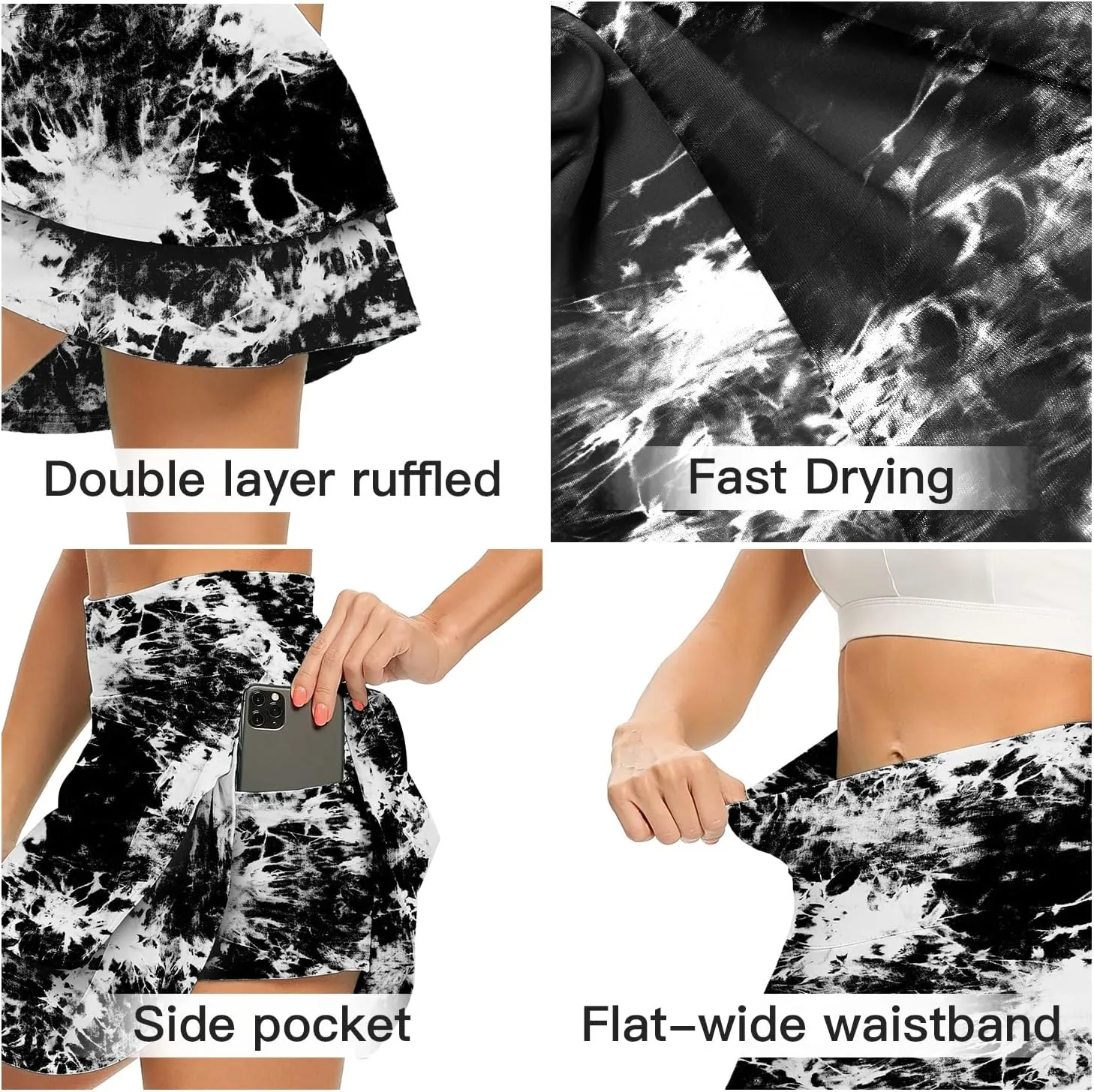 WOWENY Women's Athletic Pleated Tennis Skirt Ladies Active Layered Skort with Pocket Running Golf Skirt with Ruffle