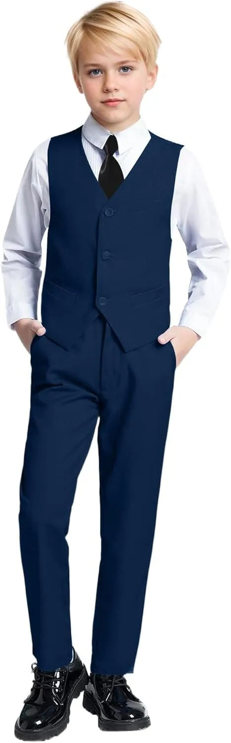 Yanlu Boy's Tuxedos Toddler Formal Suits Set Kids Blue Black Slim Fit Suit for Weddings