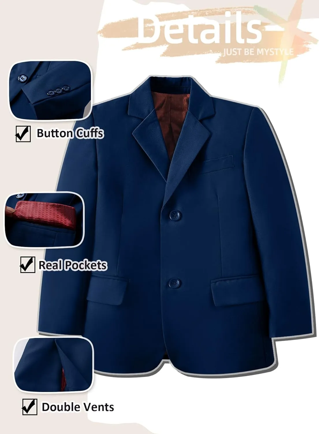 Yanlu Boy's Tuxedos Toddler Formal Suits Set Kids Blue Black Slim Fit Suit for Weddings