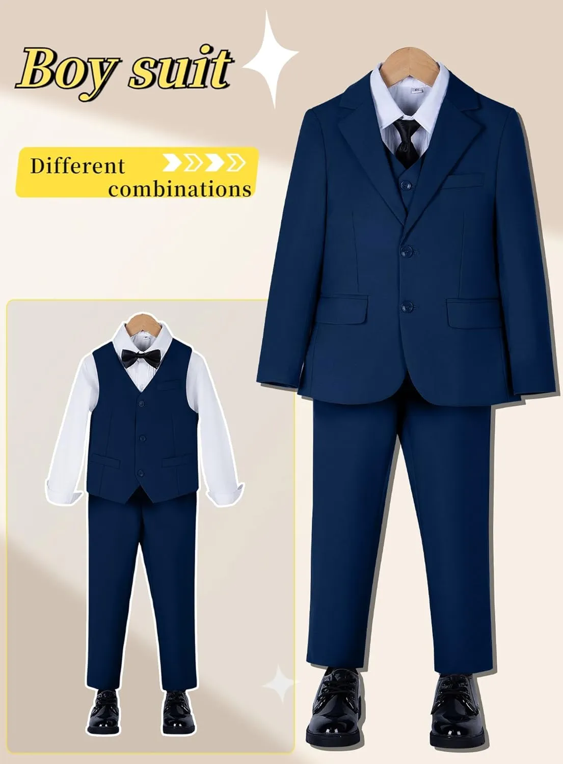 Yanlu Boy's Tuxedos Toddler Formal Suits Set Kids Blue Black Slim Fit Suit for Weddings