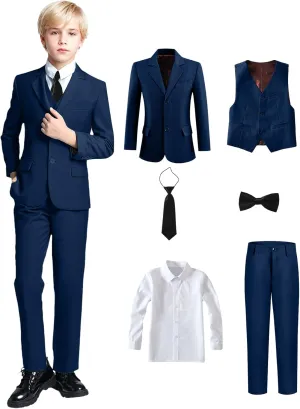 Yanlu Boy's Tuxedos Toddler Formal Suits Set Kids Blue Black Slim Fit Suit for Weddings