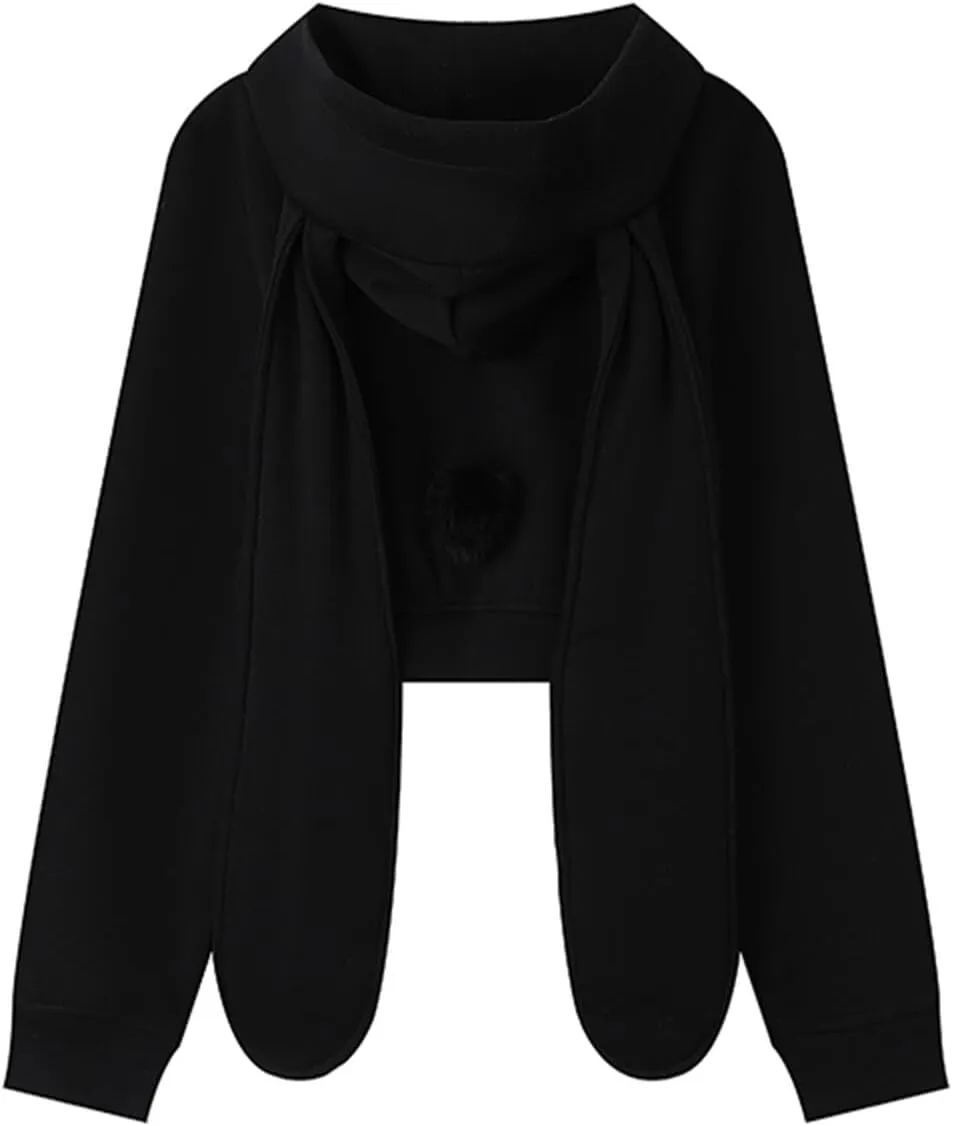 YEMOCILE Womens Kawaii Bunny Ear Oversized Hoodie Zip Up Long Sleeve Rabbit Hooded Sweatshirt