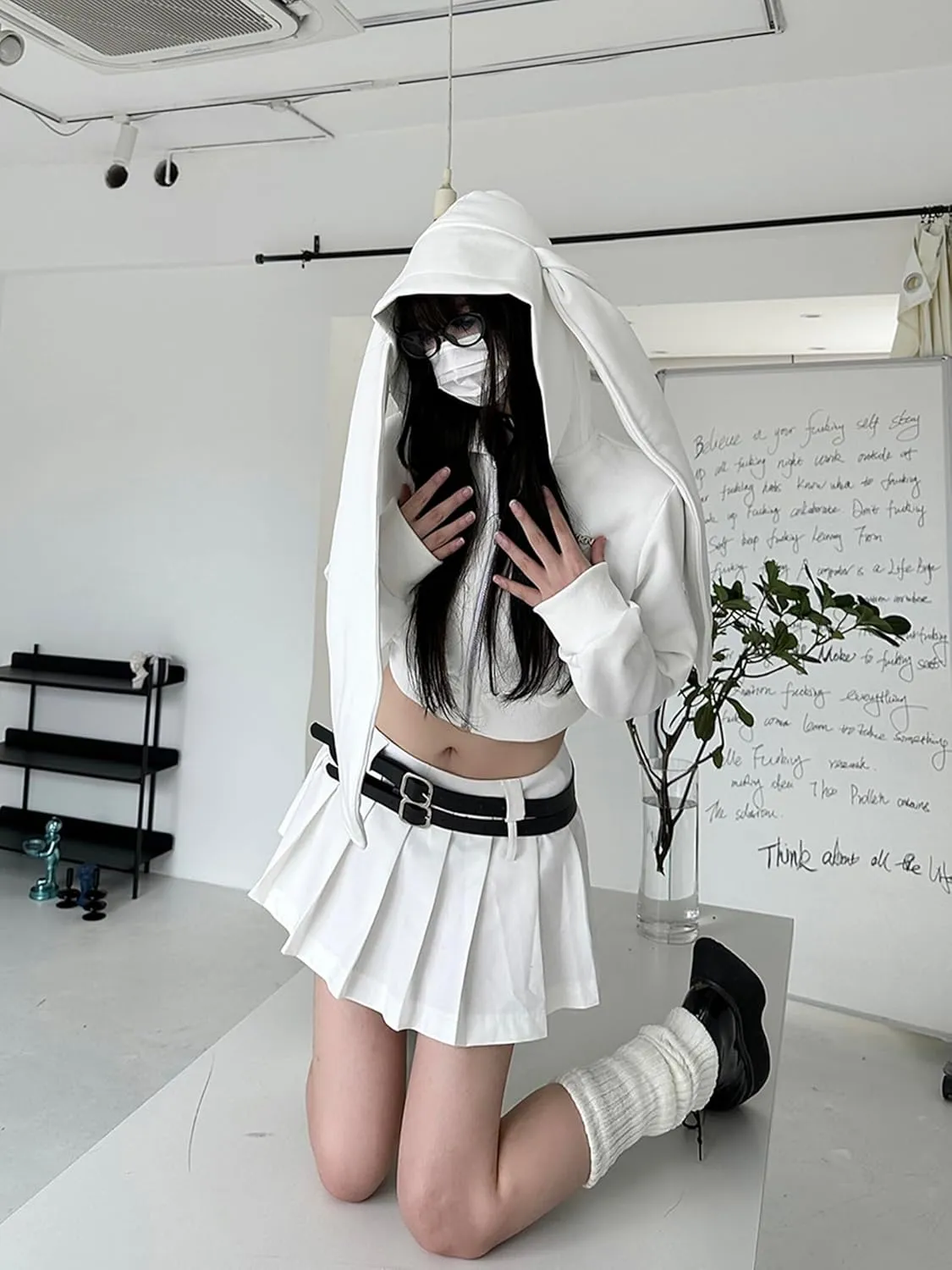 YEMOCILE Womens Kawaii Bunny Ear Oversized Hoodie Zip Up Long Sleeve Rabbit Hooded Sweatshirt