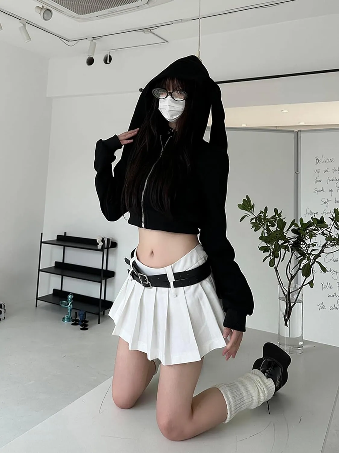 YEMOCILE Womens Kawaii Bunny Ear Oversized Hoodie Zip Up Long Sleeve Rabbit Hooded Sweatshirt