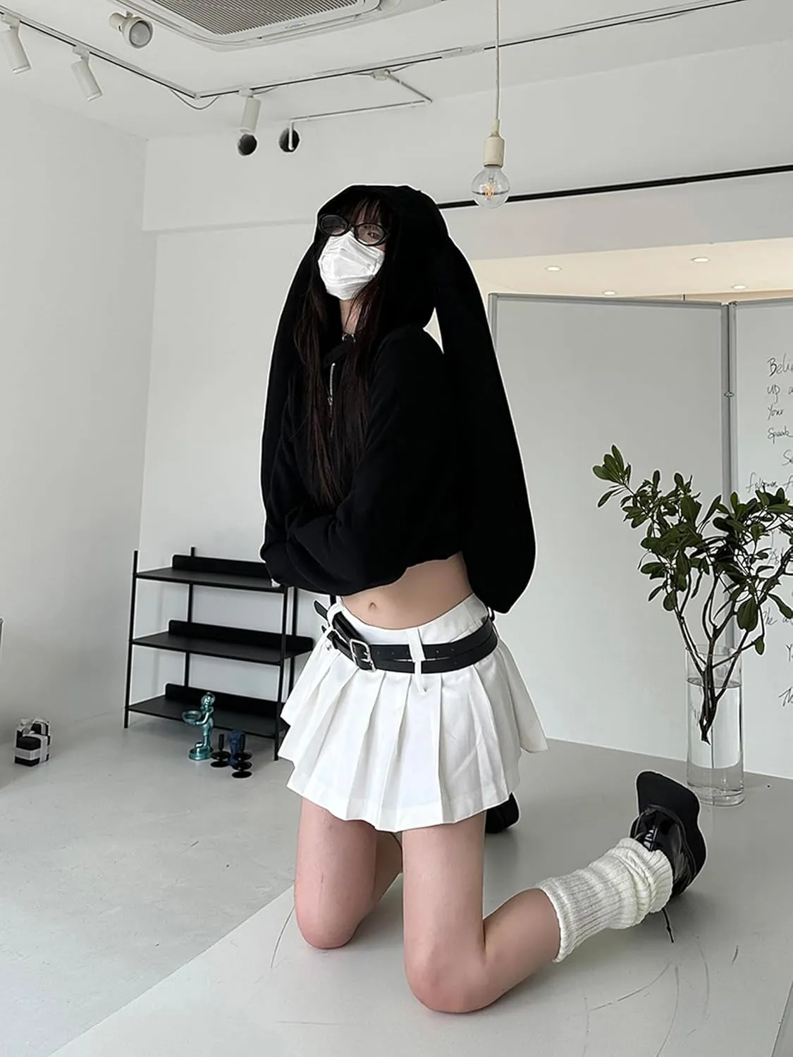 YEMOCILE Womens Kawaii Bunny Ear Oversized Hoodie Zip Up Long Sleeve Rabbit Hooded Sweatshirt