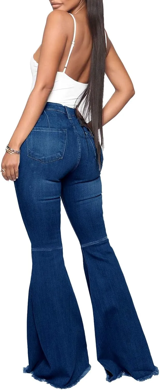 YouSexy Women's Flare Bell Bottom Jeans Destroyed Flare Denim Pants 70s Outfits for Women