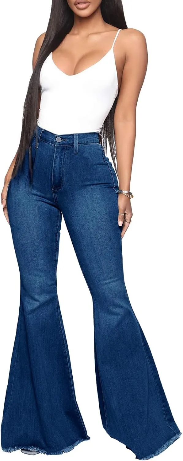 YouSexy Women's Flare Bell Bottom Jeans Destroyed Flare Denim Pants 70s Outfits for Women