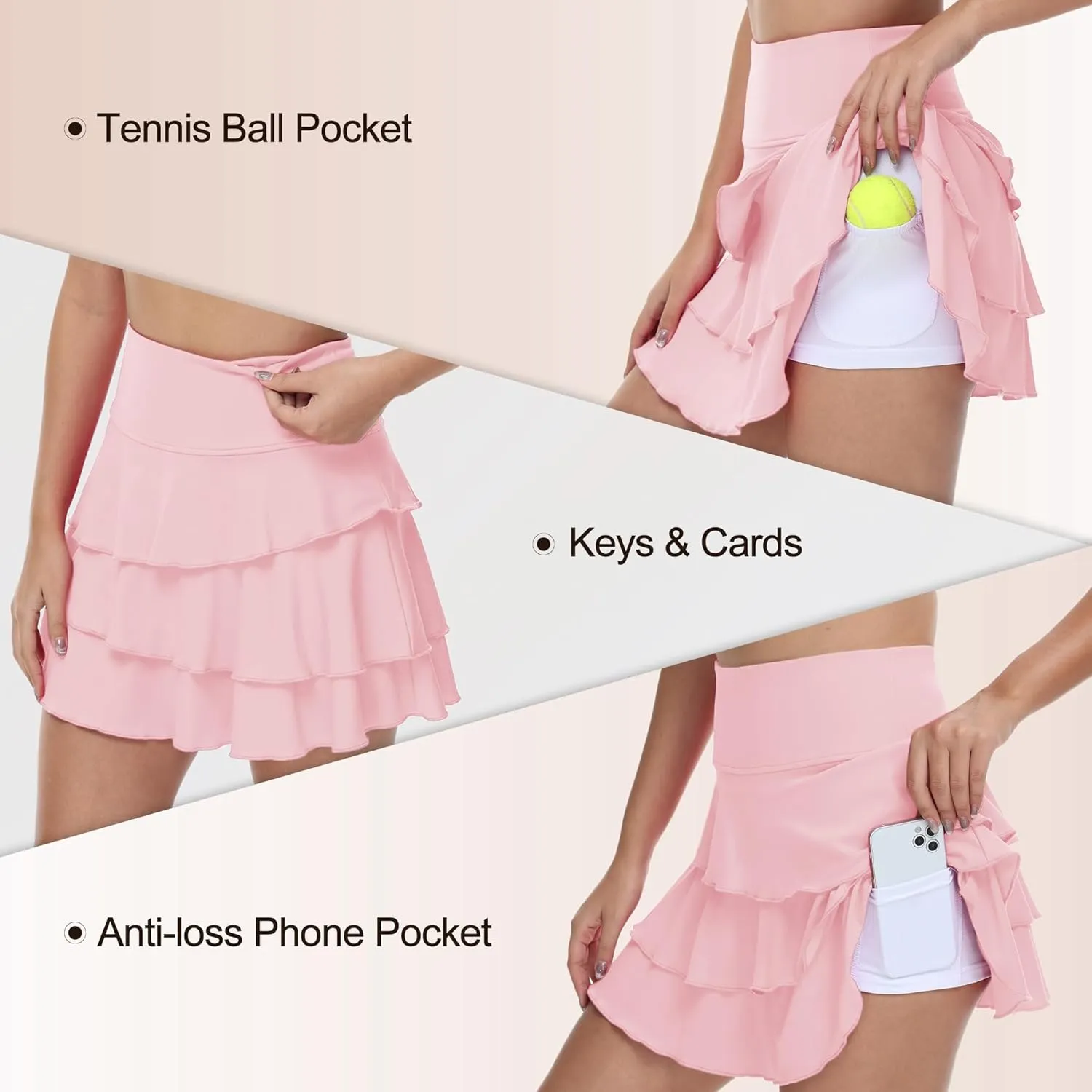 YuKaiChen Women's High Waist Athletic Tennis Golf Skirts Layered Ruffle Pleated Sports Casual with Pockets