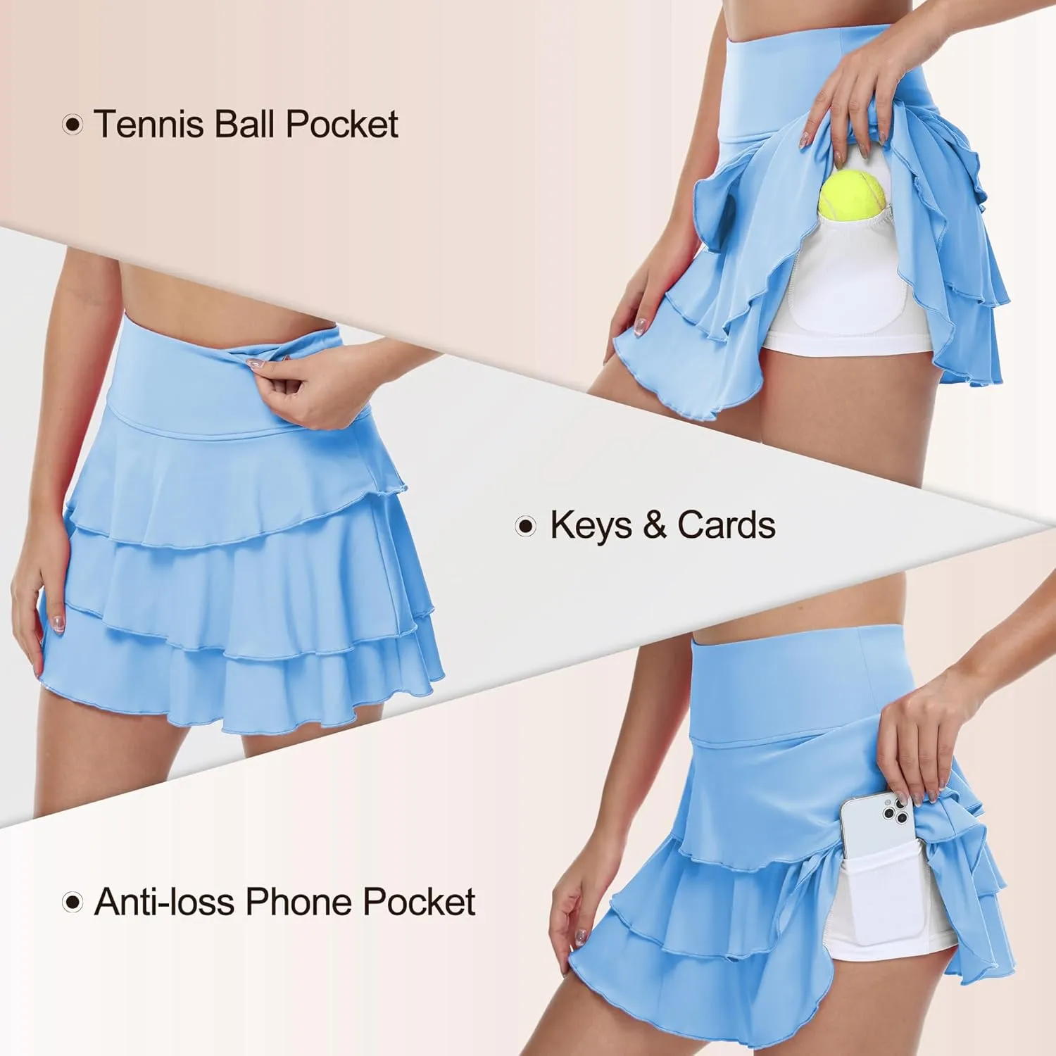 YuKaiChen Women's High Waist Athletic Tennis Golf Skirts Layered Ruffle Pleated Sports Casual with Pockets