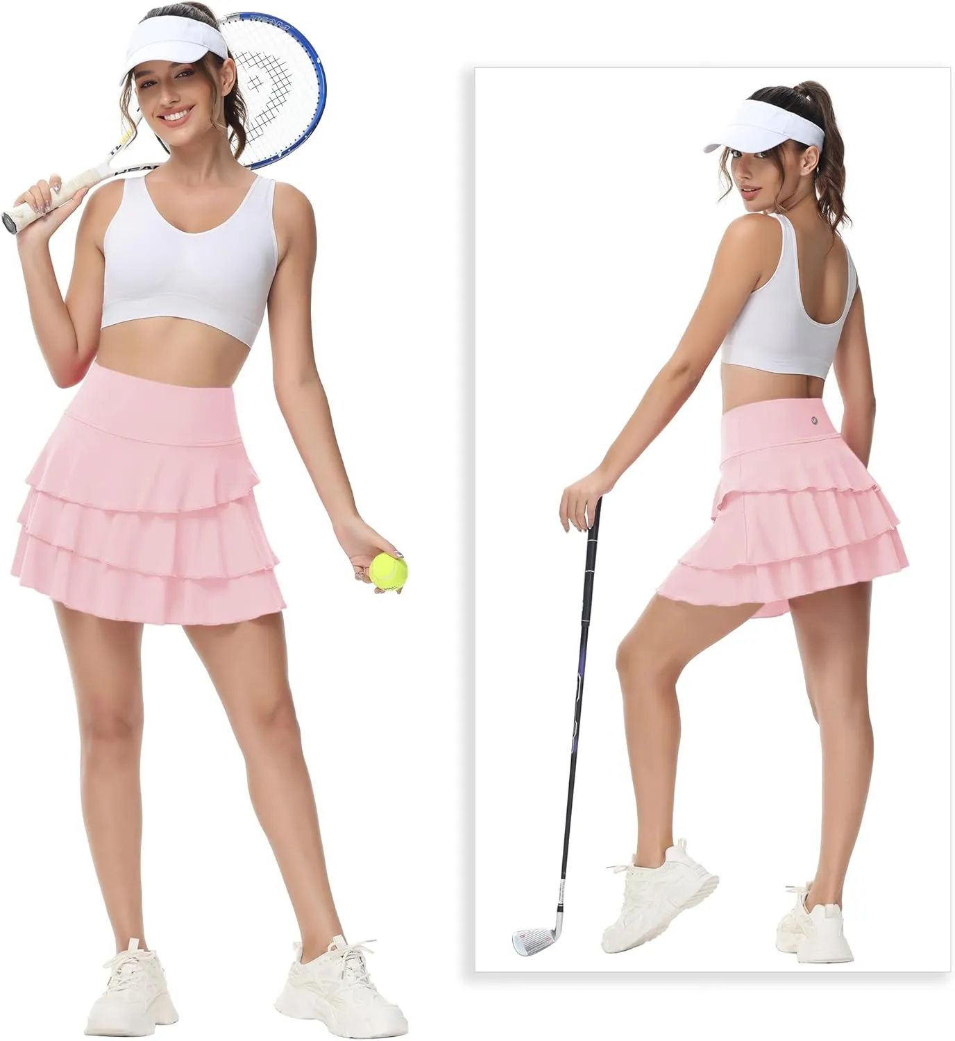 YuKaiChen Women's High Waist Athletic Tennis Golf Skirts Layered Ruffle Pleated Sports Casual with Pockets
