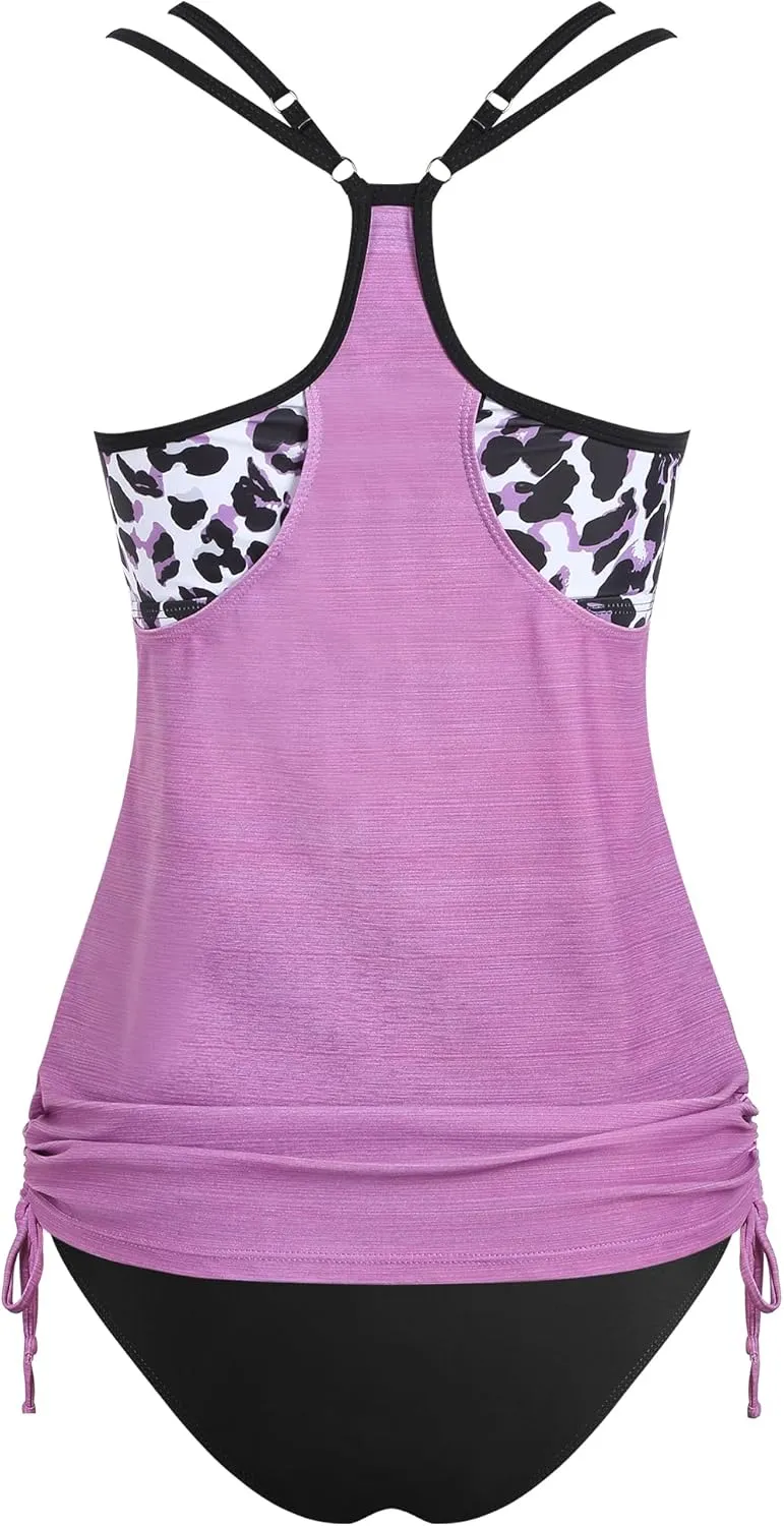 ZAFUL Two Piece Tankini Swimsuit for Women High Waisted Tummy Control Bathing Suit Double Up Tankini Set
